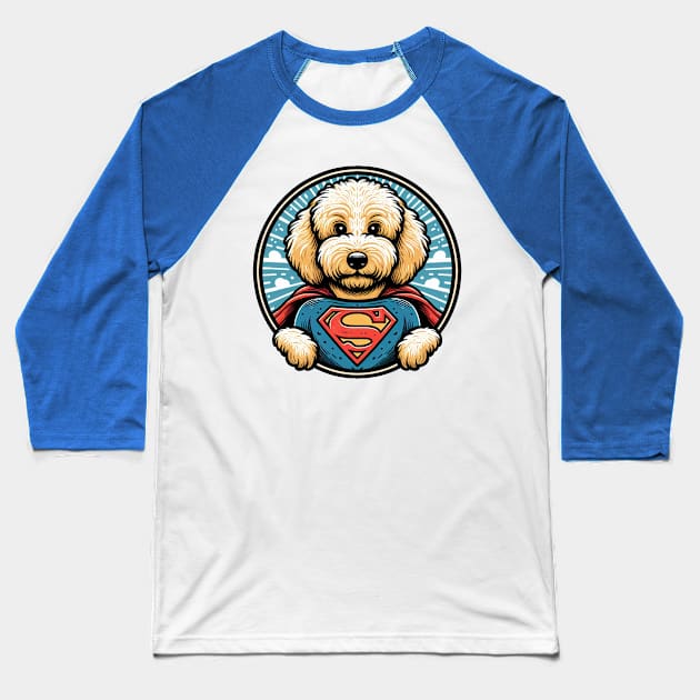 Super Doodle Dog Super Hero Art Baseball T-Shirt by TeeTrendz